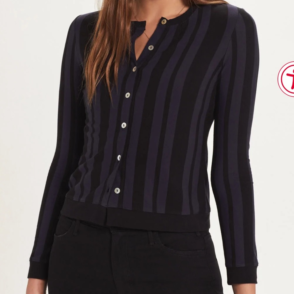 Goldie Black and Navy Striped Button-Up Cardigan